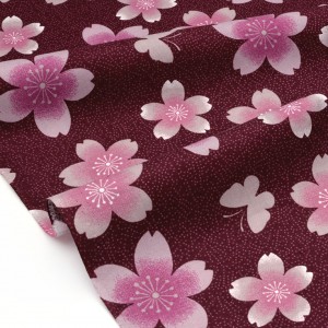 Tissu japonais coton fleur de cerisier fond bordeaux x 50cm 
