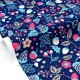 Tissu toile coton fleuri fond bleu x 50cm
