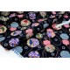 Tissu japonais motif traditionnel chat fleuri fond noir x 0.5 m
