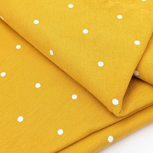 Destock coupon tissu jersey coton moutarde pois blanc 130x125cm