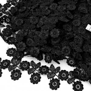 Destock lot 12.9m dentelle guipure polyester noir largeur 5.8cm