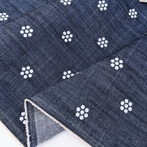 Destock 2m tissu lin coton jeans imprimé fin largeur 145cm 