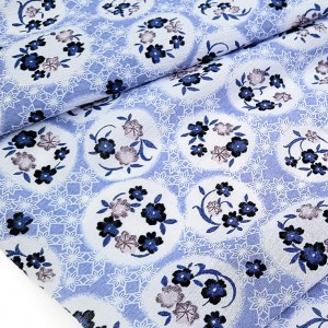 Destock 2m tissu crépon coton doux fleuri bleu largeur 123cm 
