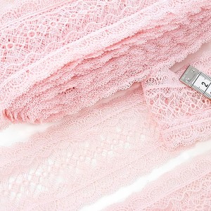 Destock 10m dentelle guipure fine haute couture rose clair largeur 6.2cm