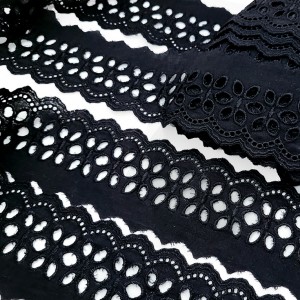 Déstock 8.6m broderie anglaise polyester douce noire largeur 6.5cm
