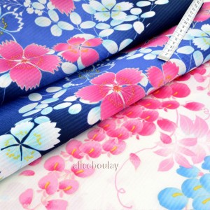 Destock 3m  tissu kimono polyester fleuri largeur 150cm 