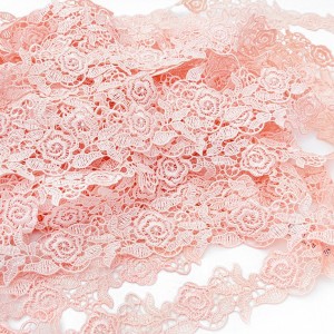 Destock lot 14m dentelle guipure polyester rose largeur 3.6cm