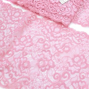 Déstock 5.6m dentelle de calais haute couture rose largeur 19.5cm