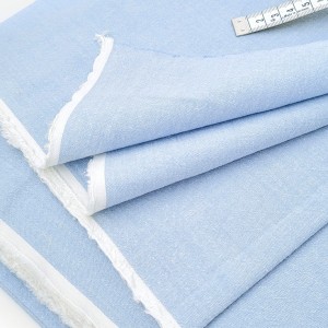 Destock lot 1.37m tissu chambray coton lavé extra doux bleu blanchi largeur 122cm 