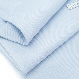 Destock 0.7m tissu bord-côte 2/2 coton jersey cotelé doux bleu pâle largeur 118cm 
