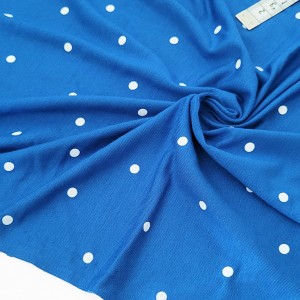 Destock 2.1m tissu jersey modal tencel soyeux fluide bleu imprimé pois largeur 190cm
