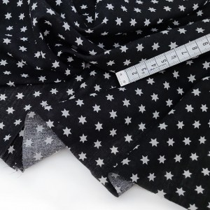 Destock 2m tissu viscose soyeux extra doux étoile écrue fond noir  largeur 140cm 
