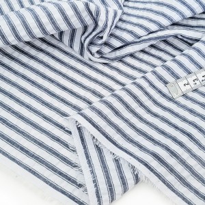 Destock 0.5m tissu coton gaufré extra doux rayures tissé teint gris blanc largeur 150cm 