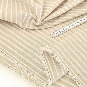 Destock 1.9m tissu lin coton rayures tissé teint beige largeur 146cm 