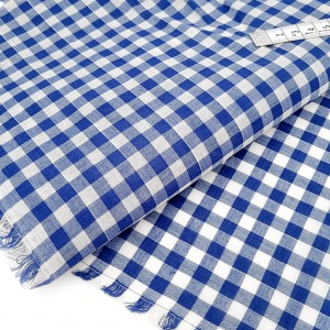 Destock 0.5m tissu coton vichy fin carreaux tissé bleu largeur 150cm 