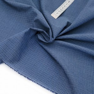 Déstock 1.7m tissu polycoton mini carreaux tissés bleu largeur 148cm