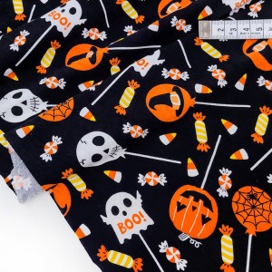 Destock 1m tissu jersey coton souple thème halloween largeur 175cm