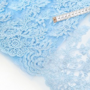 Destock lot 2.3m dentelle broderie tulle brodé raide bleue largeur 31cm