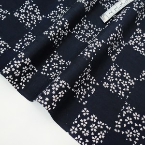 Destock 2.5m tissu japonais lin coton souple motif traditionnel fleuri largeur 112cm