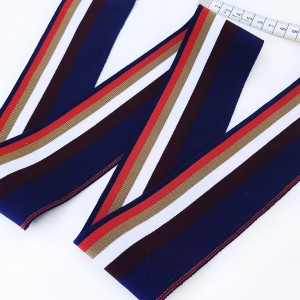 Destock bord-côte 1/1 polyester bleu foncé rayures multicolore 5.7x90 cm