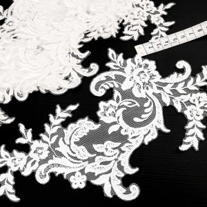 Déstock lot 6 appliques dentelle broderie fluide haute couture blanche taille 29x15cm