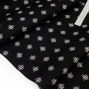 Destock 1.5m tissu lin coton motif traditionnel fond noir largeur 150cm