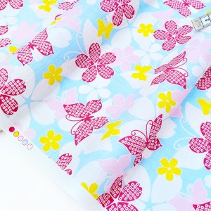 Destock 1.5m tissu japonais lin coton dobby motif fleuri papillon largeur 114cm