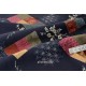 Tissu Japonais coton dobby traditionnel géométrique fleuri fond marine foncé x50cm 