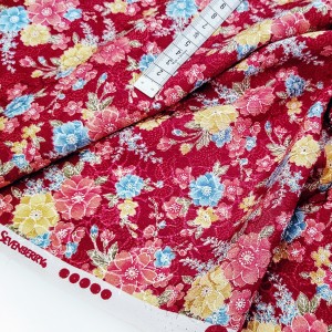 Destock 1m tissu japonais sevenberry chirimen polyester fluide fleuri largeur 120cm