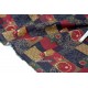 Tissu Japonais coton dobby traditionnel géométrique fleuri fond marine x50cm 
