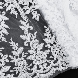 Destock 4.1m tissu dentelle broderie tulle brodé robe mariée blanc largeur 41cm