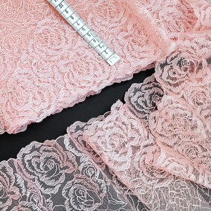 Destock 7.5m dentelle broderie tulle brodé fine douce rose poudré largeur 19.5cm