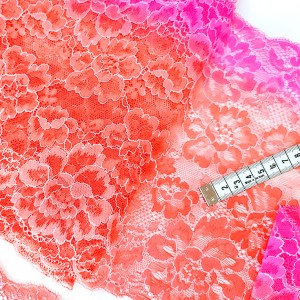 Déstock 6m dentelle élastique fine fluide spécial lingerie rose rouge largeur 24.5cm