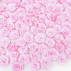Déstock 100 fleurs en ruban satin rose taille 3-3.5cm