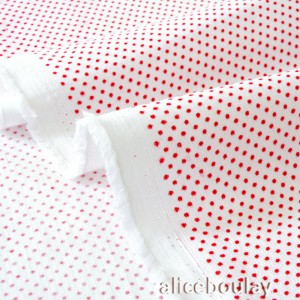 Tissu velours milleraies extra doux petits pois rouge fond blanc rosé x 50cm 