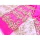 Destock 1.8m tissu dentelle broderie tulle brodé lurex sequins doré rose largeur 145cm