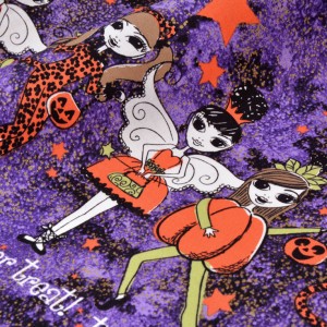 Tissu américain patchwork-Mesdemoiselles fêtent Halloween fond violet doré x 50cm