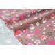 Tissu velours milleraies extra doux jolis hiboux fleuri rose fond chocolat au lait x 50cm 
