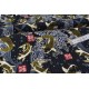 Tissu Japonais traditionnel coton doux poisson carpe japonaise fond noir gris x 50cm 
