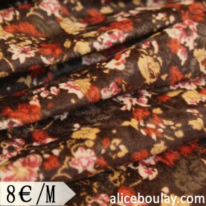 Tissu vintage velours polyester imprimé fleuri