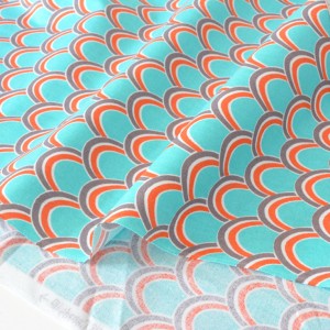 Tissu américain patchwork- motifs géométriques vagues Seigaiha vert turquoise x 50cm 
