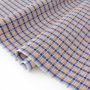 Tissu japonais coton doux carreaux tissé teint bleu orange x 50cm 