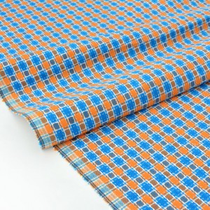Tissu japonais coton doux carreaux tissé teint orange turquoise x 50cm 