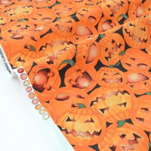 Tissu américain patchwork Thème Halloween citrouilles lumineuses x 50cm 