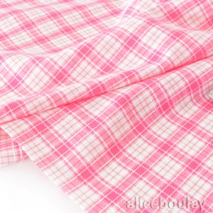 Tissu coton extra doux carreaux tissé teint rose blanc x 50cm 