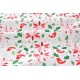 Tissu américain patchwork- thème de Noël fleuri gui poinsettia oiseau rouge fond blanc x 50cm 
