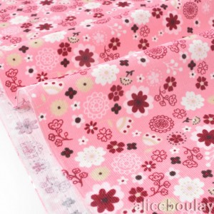 Tissu velours milleraies extra doux fleuri sur fond rose x 50cm 