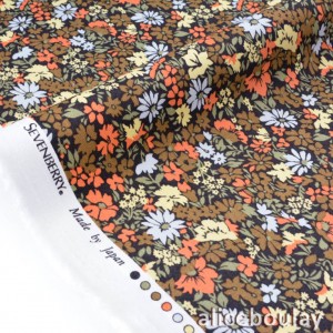 Tissu japonais SEVENBERRY gabardine coton souple lourd fleuri fond noir x 50cm 
