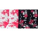 Tissu Japonais kimono polyester imprimé fleuri rouge noir blanc x 50cm 