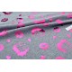 Tissu jersey coton doux motif rose brillant sur fond gris x50cm 